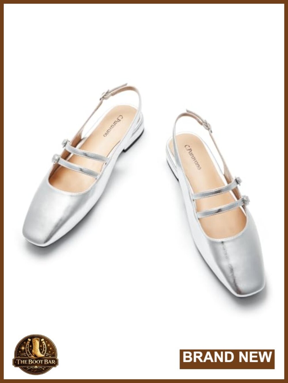 Slingback Flats Lambskin Leather Lining Memory Cushion Mary Jane Square Toe